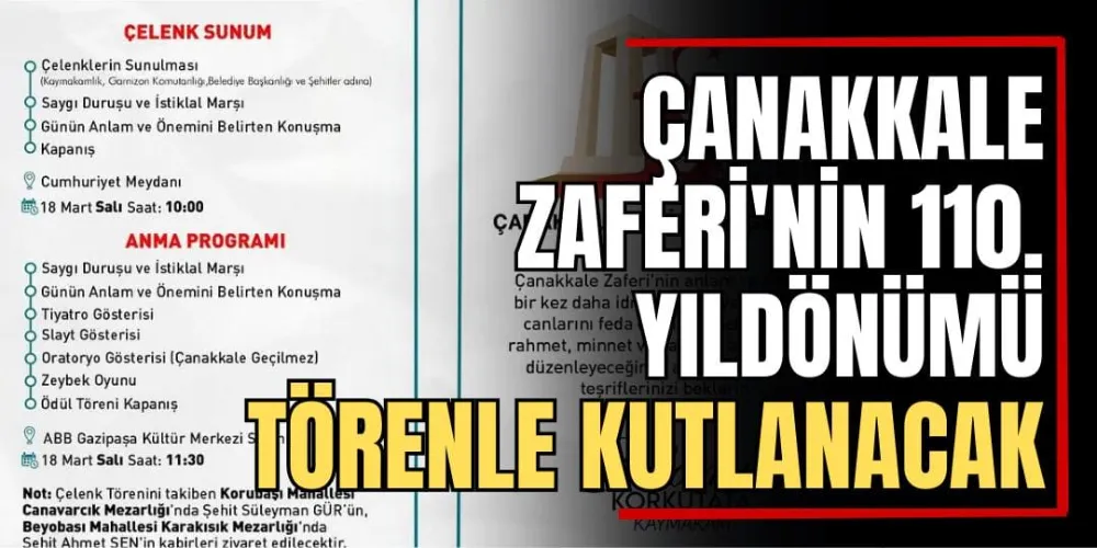 Çanakkale Zaferi’nin 110. Yıldönümü Törenle Kutlanacak 